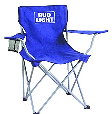 Bud Light collapsible tailgate chair with mesh cup holder/carry bag/steel frame, Blue, One Size