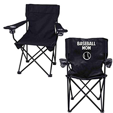 VictoryStore Outdoor Camping Chair - Baseball Mom Black Folding Camping Chair with Carry Bag