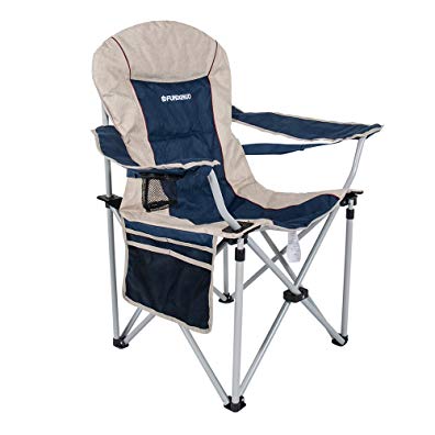 FUNDANGO Folding Quad Chair Lumbar Back Support Padded Camping Chair with Cup Holder and Armrest for Beach Camp Sports Portable Outdoor Folding Chair