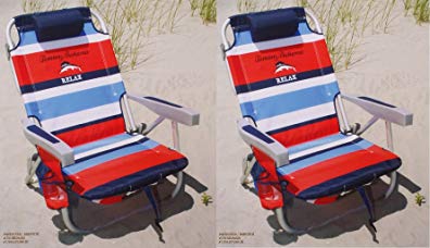 2 Tommy Bahama 2015 Backpack Cooler Chairs with Storage Pouch and Towel Bar- red/blue