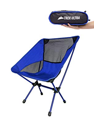 TrekUltra Portable Compact Lightweight Camp Chair with Bag - Ultralight Folding Camp Chairs - Great Beach Hiking Backpacking and Sporting Events Chair with Adjustable All Terrain Feet