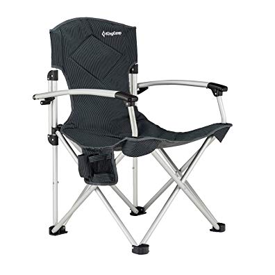 KingCamp Camping Chair Quad Foldable Oversized Portable Padded Comfortable Smooth Armrest with Cup Holder and Storage Pocket, Carry Bag Included, Supports 270 lbs