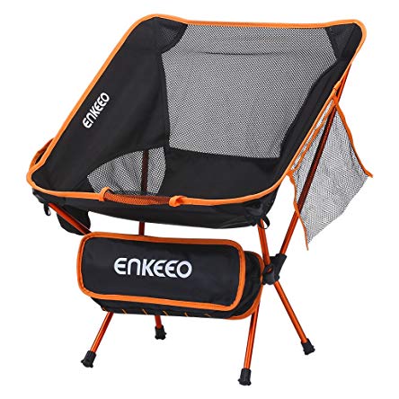 ENKEEO Camping Chair Folding Portable Mesh Picnic Seat with 330 lbs. Capacity, Backrest, Pocket and Carry Bag, for Fishing, Hiking, Picnic and Travel (Black)