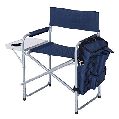 Outsunny Steel Director Folding Camp Chair Side Table Cooler - Dark Blue