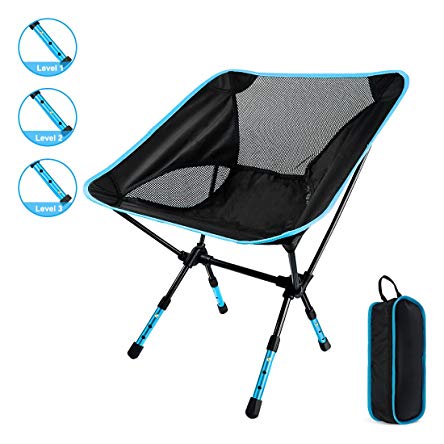 GOSTAR Portable Outdoor Camping Seating Chair with Adjustable Height, Ultralight Folding Backpacking Chairs in a Carry Bag, Support 330 lb Capacity