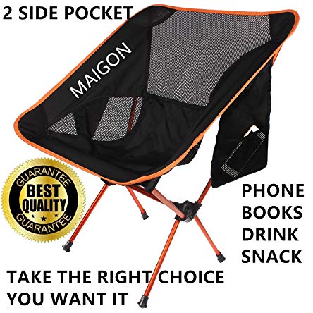 Maigon Portable Lightweight Camping Chair with 2 side Pocket With Carrying Bag Super Light but Very Resistant