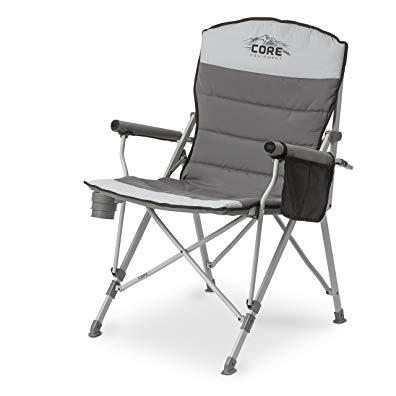 CORE Equipment Folding Padded Hard Arm Chair with Carry Bag, Gray