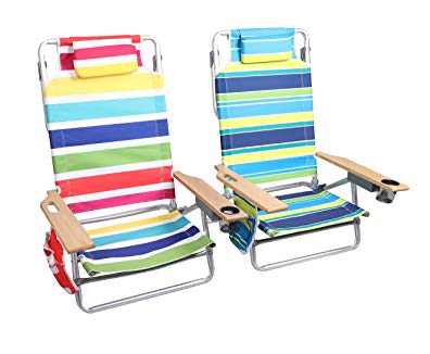 ALPHA CAMP Folding Beach Chairs with Storage Pouch ＆ Towel Bar, Pack of 2 - Multicolor Stripes